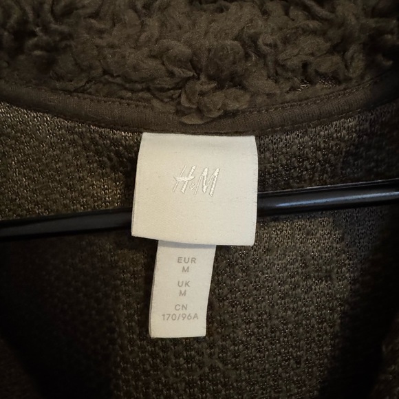 H&M Green Teddy Zip Pullover Jacket Women’s Medium Faux Shearling Fleece - Picture 5 of 9